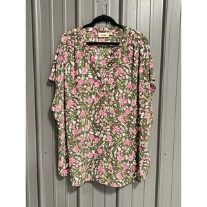 Evri Blouse Women's Size 4X Kimono Sleeve Floral Print CottageCore BohoChic